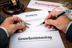 Hand unterzeichnet Kündigung eines Gewerberaummietvertrags